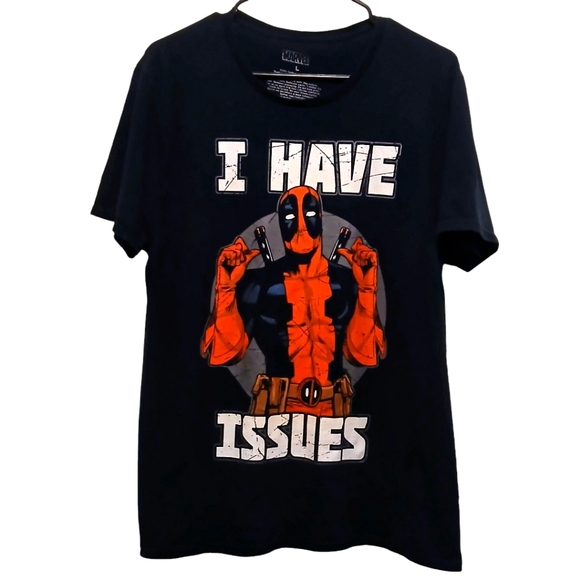 Marvel Women's Size L Black "I Have Issues" Black Deadpool T-Shirt - Picture 1 of 5